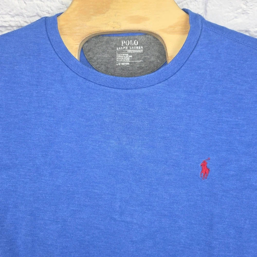 Polo Ralph Lauren Performance Mens Blue Crewneck‎ Sweatshirt Red Pony Logo Large